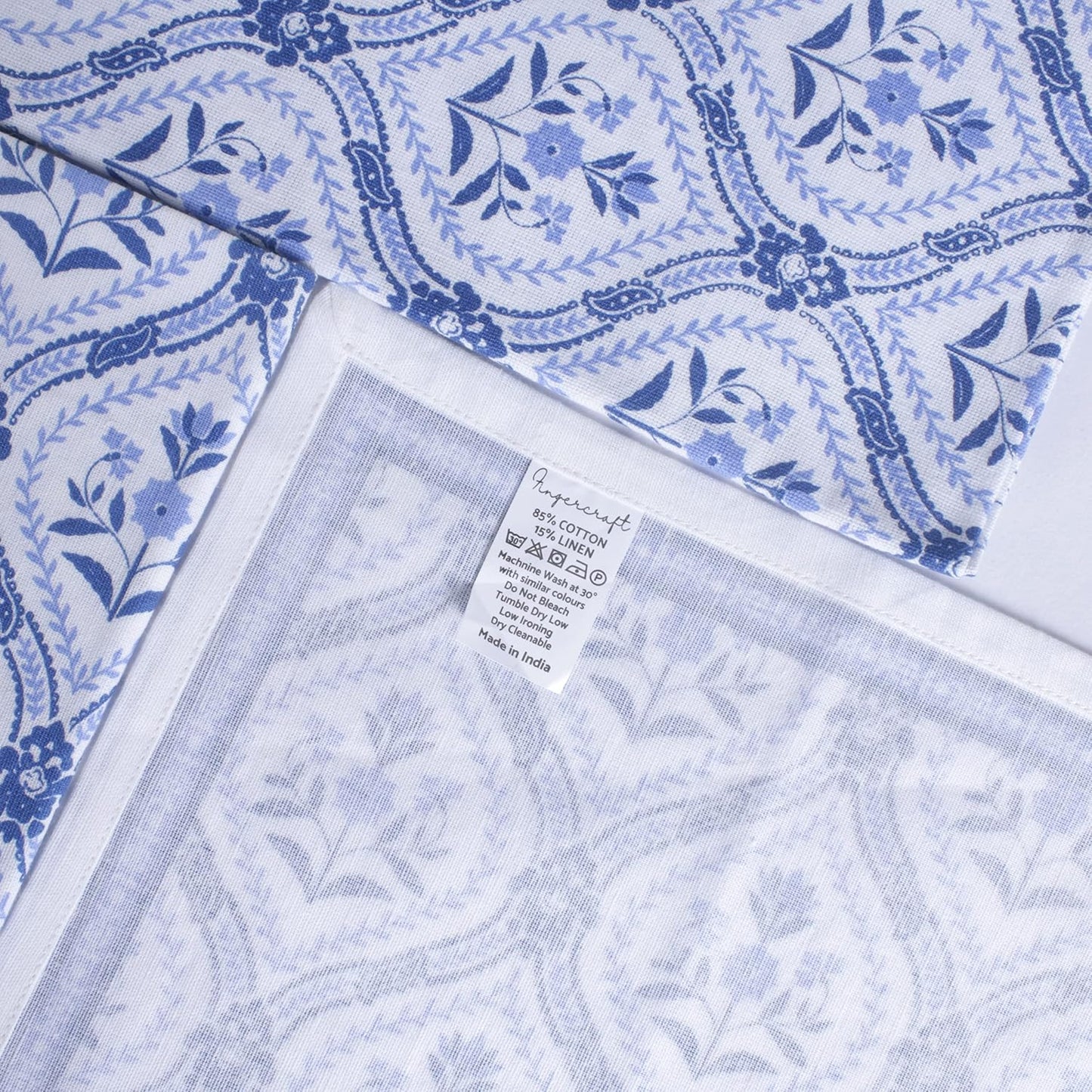 FINGERCRAFT Cloth Napkins Set of 12 Cotton Linen, 20x20 Inch, Damask Blue | Mitered corner, washable, soft, absorbent