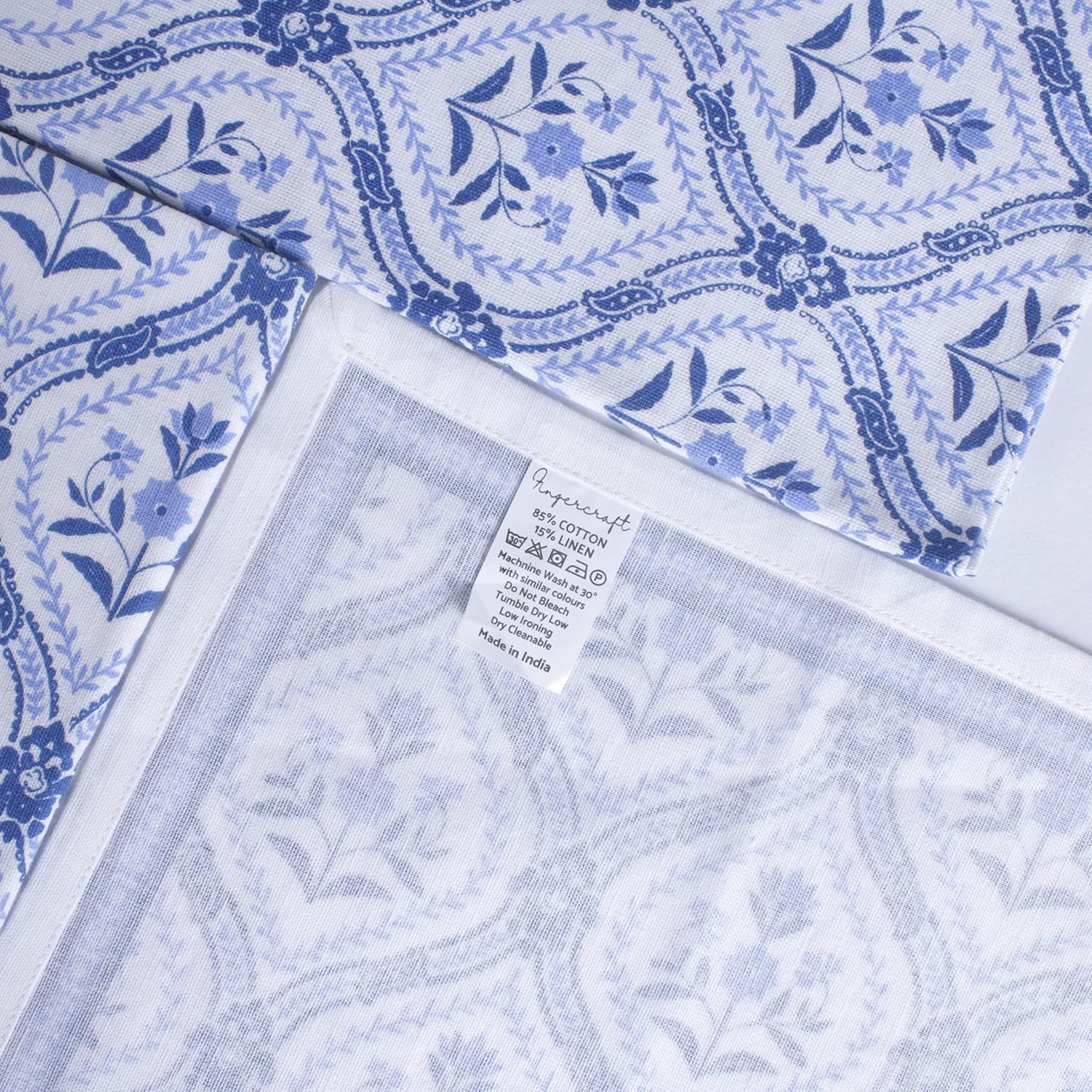 FINGERCRAFT Cloth Napkins Set of 12 Cotton Linen, 20x20 Inch, Damask Blue | Mitered corner, washable, soft, absorbent