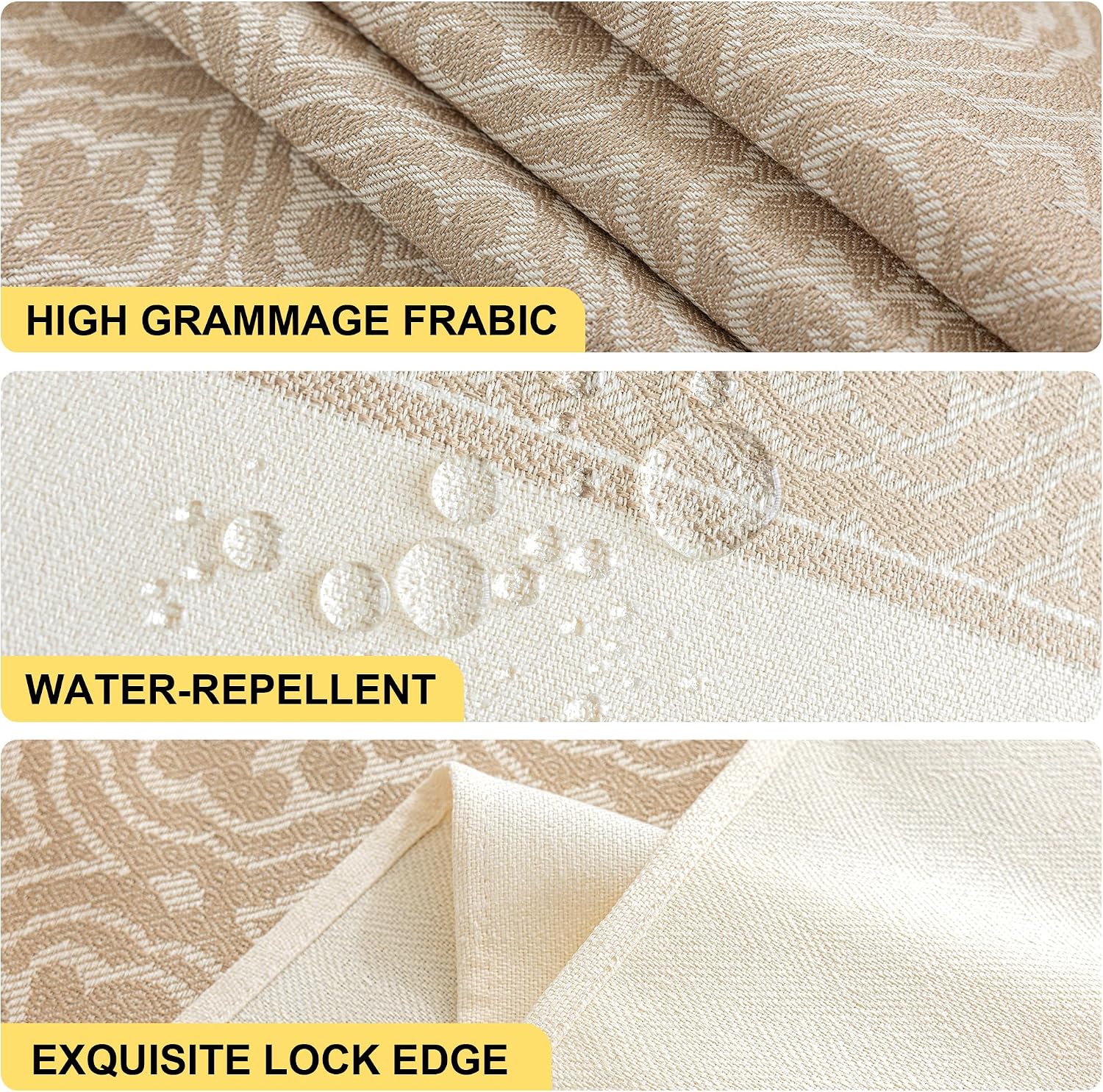 Nordic Beige Rectangular Tablecloth, Premium Drape | Water & Stain Resistant, Elegant Rectangle Table Cover for Dining