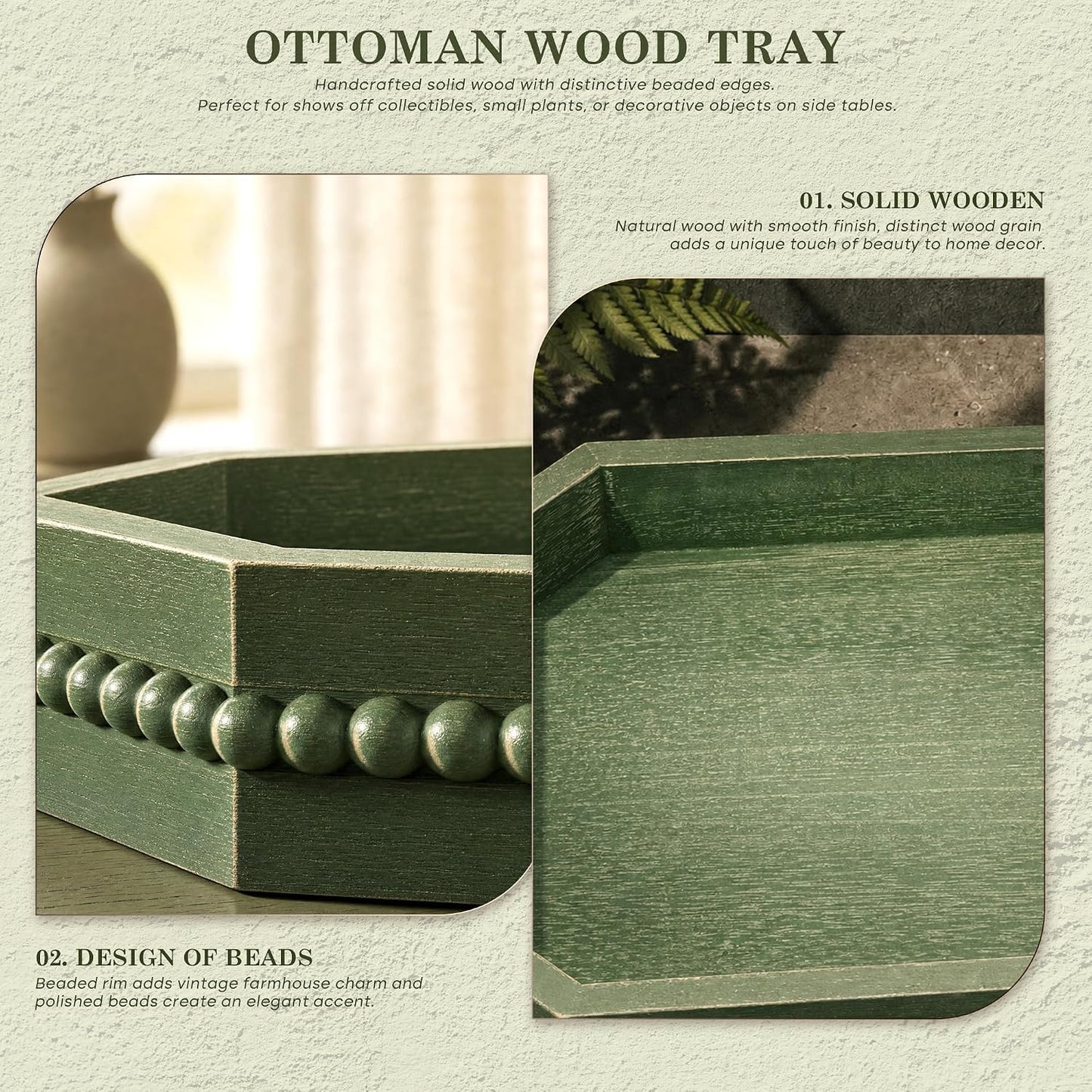 Wooden Serving Tray Ornament Entryway Table / Green