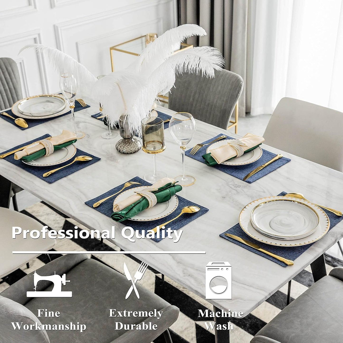 Home Brilliant Set of 6 Placemats Heat Resistant Dining Table Place Mats Kitchen Table Mats, Navy Blue