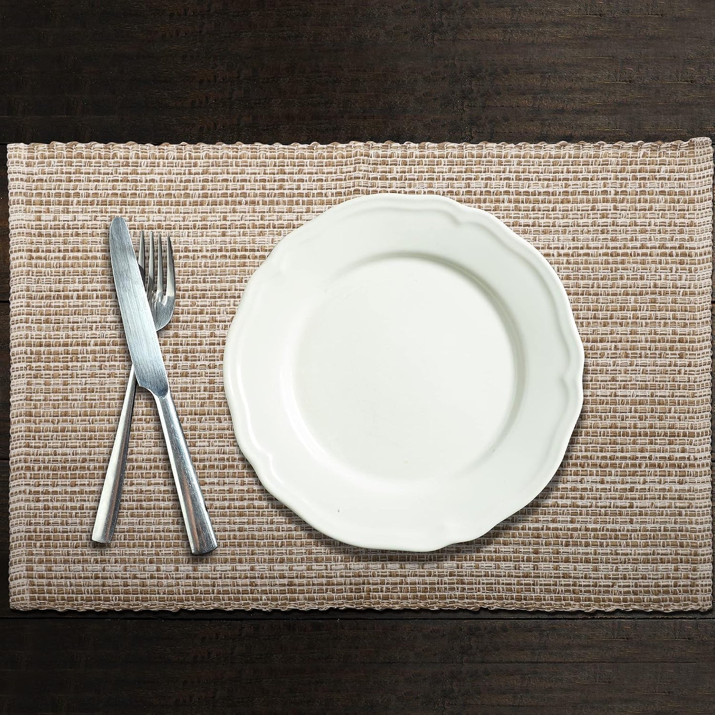 Urban Villa Two Tone Placemat Cotton Tablemat 14x20 (Set of 6) Eggshell