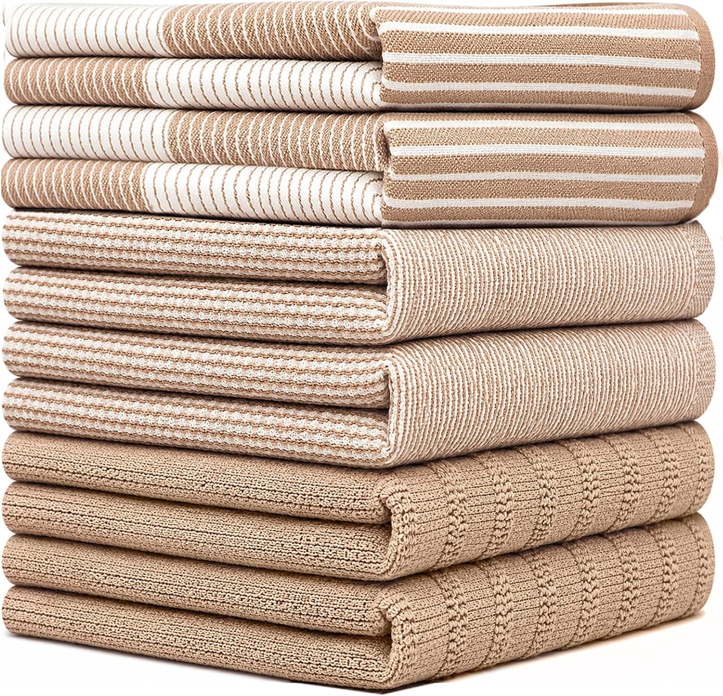 Premium Kitchen Towels 6 Pack 100% Cotton, 20"x28" Dish Towels - Tan | Large Flat & Terry Kitchen Linen Set with