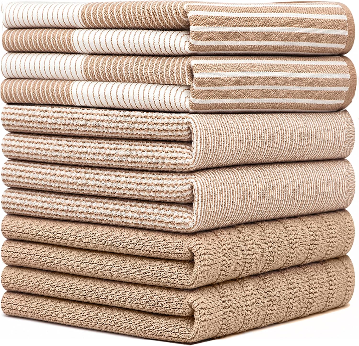Premium Kitchen Towels 6 Pack 100% Cotton, 20"x28" Dish Towels - Tan | Large Flat & Terry Kitchen Linen Set with