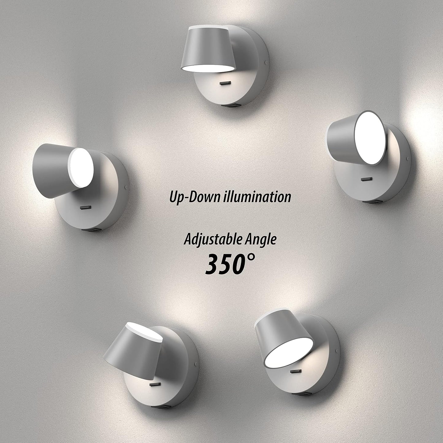 URSOLA Wall Light LED Wall Sconce with On/Off Switch USB Charging Port 110 Volt Hardwired Wall Lamp 350 Rotatable Up