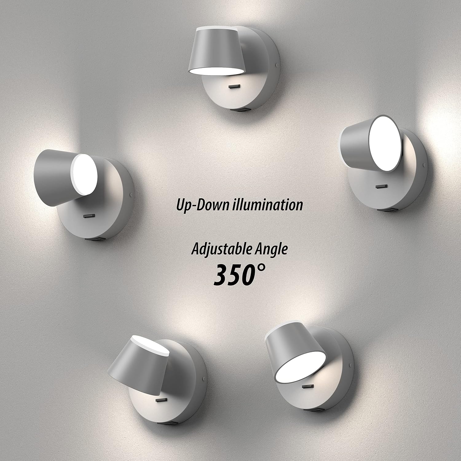 URSOLA Wall Light LED Wall Sconce with On/Off Switch USB Charging Port 110 Volt Hardwired Wall Lamp 350 Rotatable Up