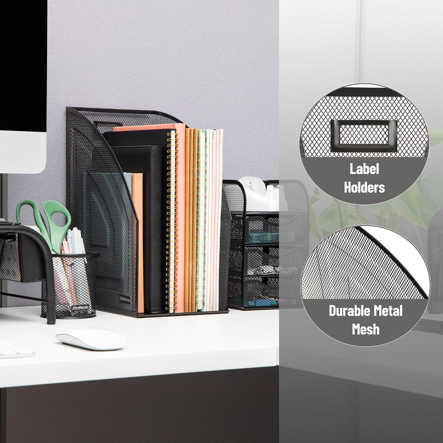 Mind Reader Vertical File Organizers, Desktop File Holders for Folders, Magazines, and Paperwork, Workspace Organizer