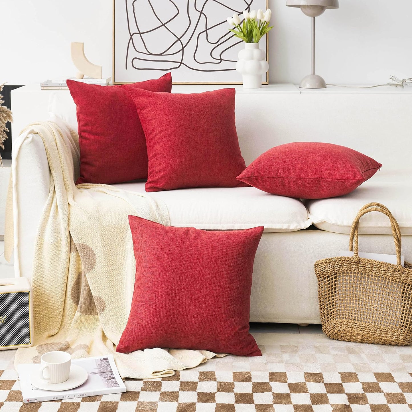 Throw Pillow Cover Linen Decorative Euro Sham Pillow Cover / 26 x 26 / Burgundy / Red