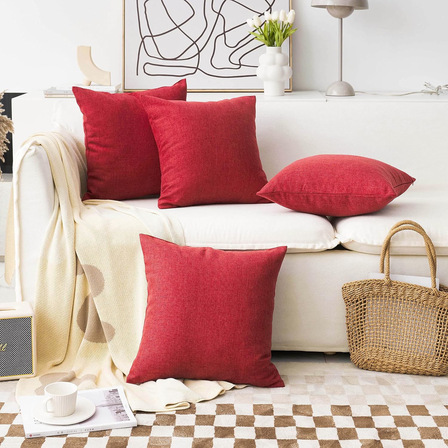 Throw Pillow Cover Linen Decorative Euro Sham Pillow Cover / 26 x 26 / Burgundy / Red