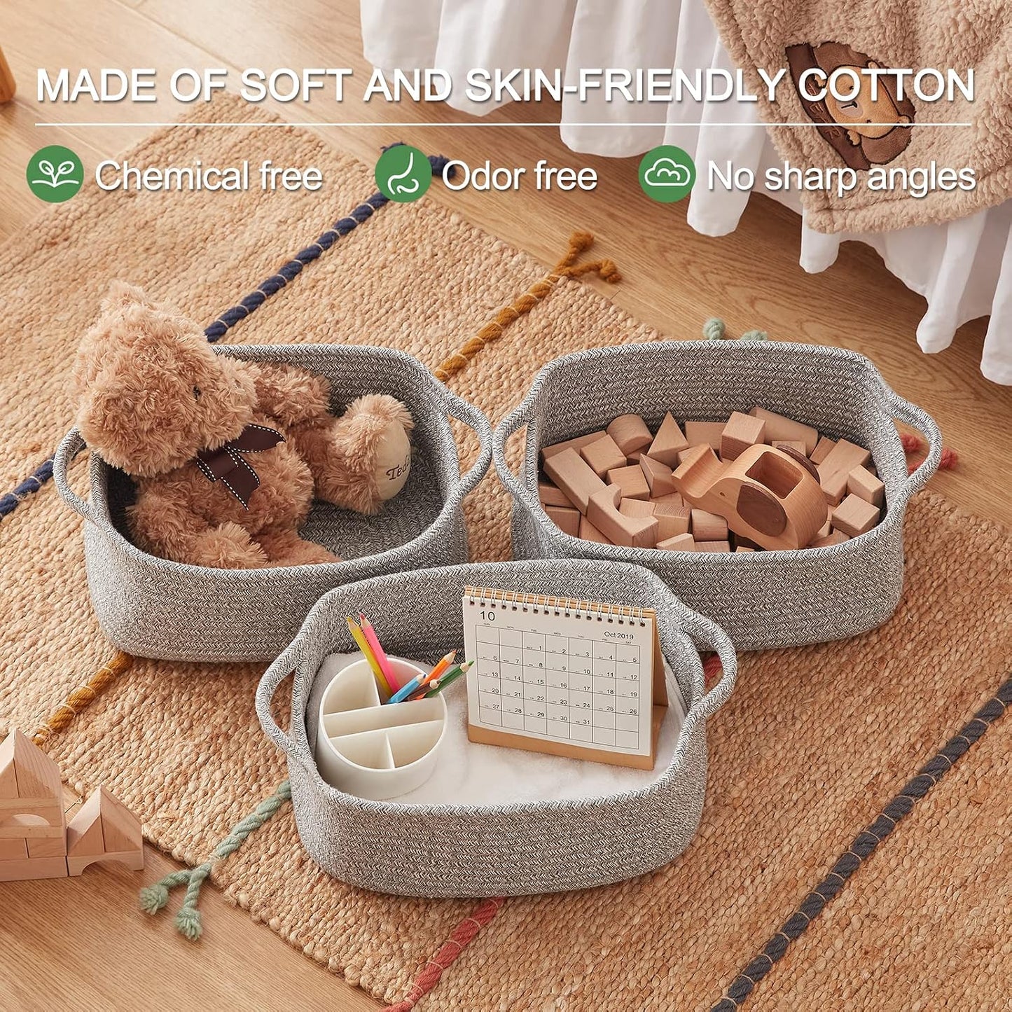 Woven Baskets for Storage / Gray Variegated / Set of 3