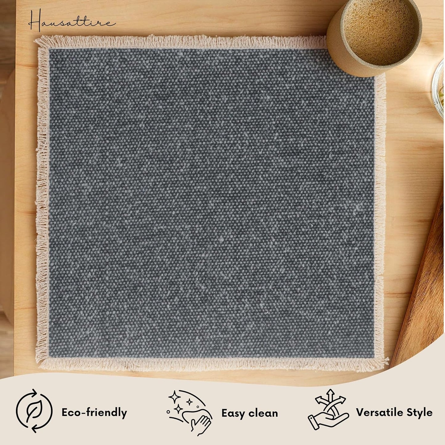 Hausattire Cotton Frayed Placemats Set of 4 Dining Table 14x14 Inch | Rustic Boho Washable Easter Placemat for Outdoor