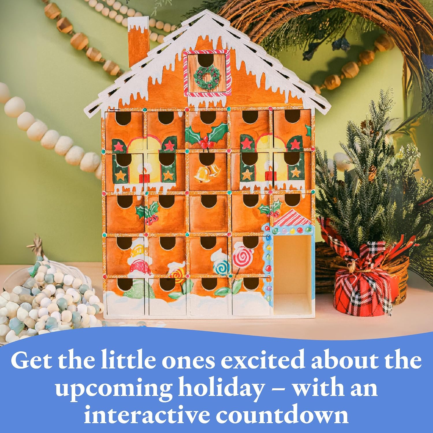 DIY Wooden Advent Calendar House 14 x 12 Inch, Pack of 1 Christmas Advent Calendar With 24 Empty Drawers for Crafts, by