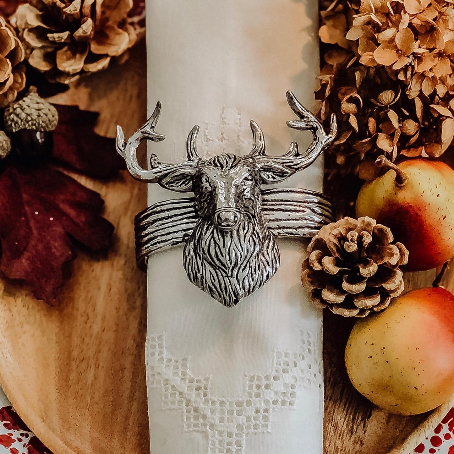 Arthur Court Elk Head Napkin Rings - Rustic Metal Set of 4 for Lodge Decor, Thanksgiving & Holiday Dining