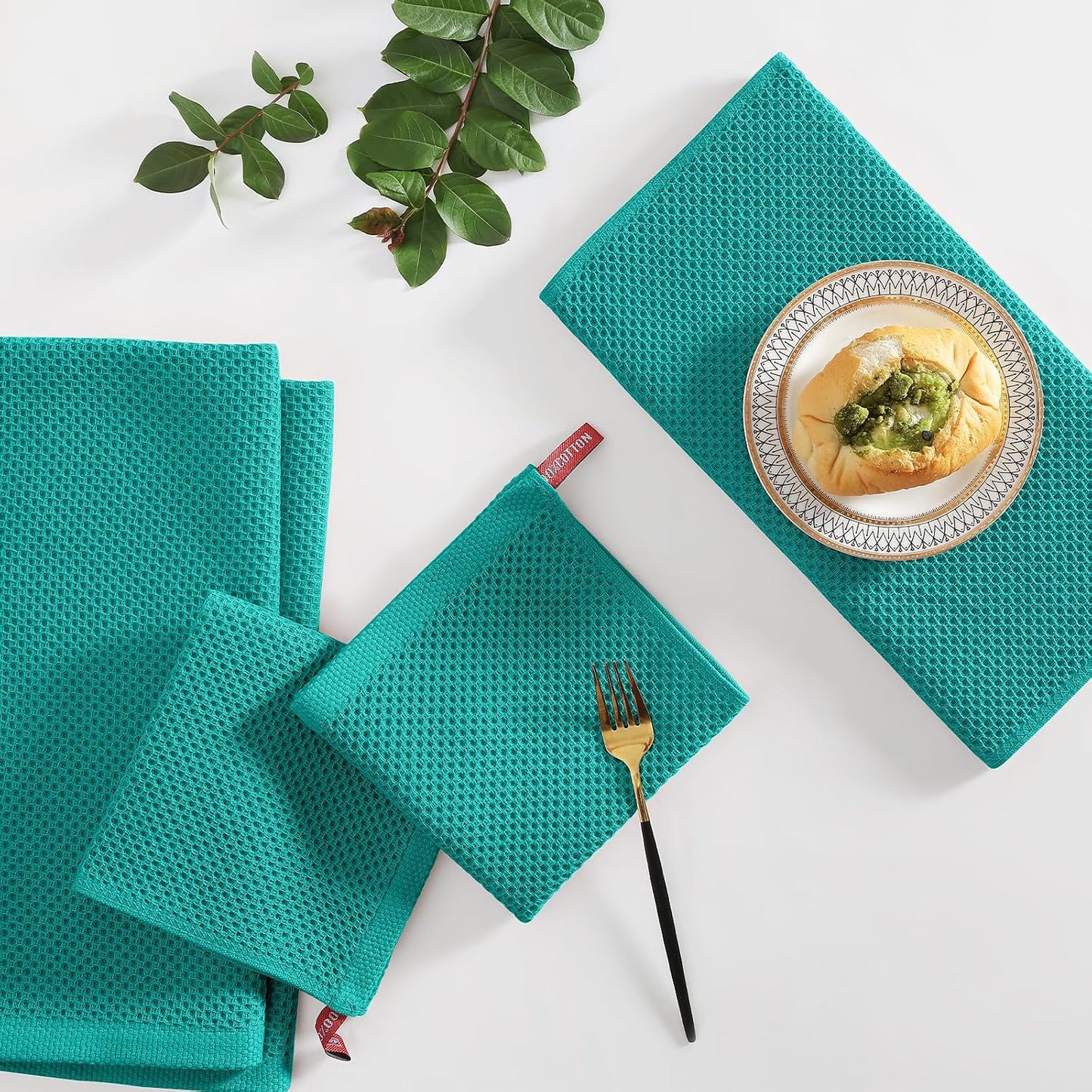 Homaxy 12 Pack 100% Cotton Kitchen Towels and Dishcloths Set, Teal | 12 x 12 Inches and 13 x 28 Inches Kitchen Towels