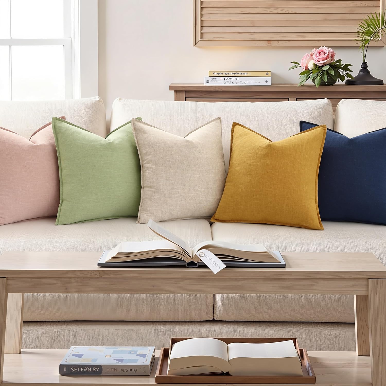 Fall Decorative Linen Throw Pillow Covers Pillow Covers / Natural Beige / 18 x 18 / Set of 2