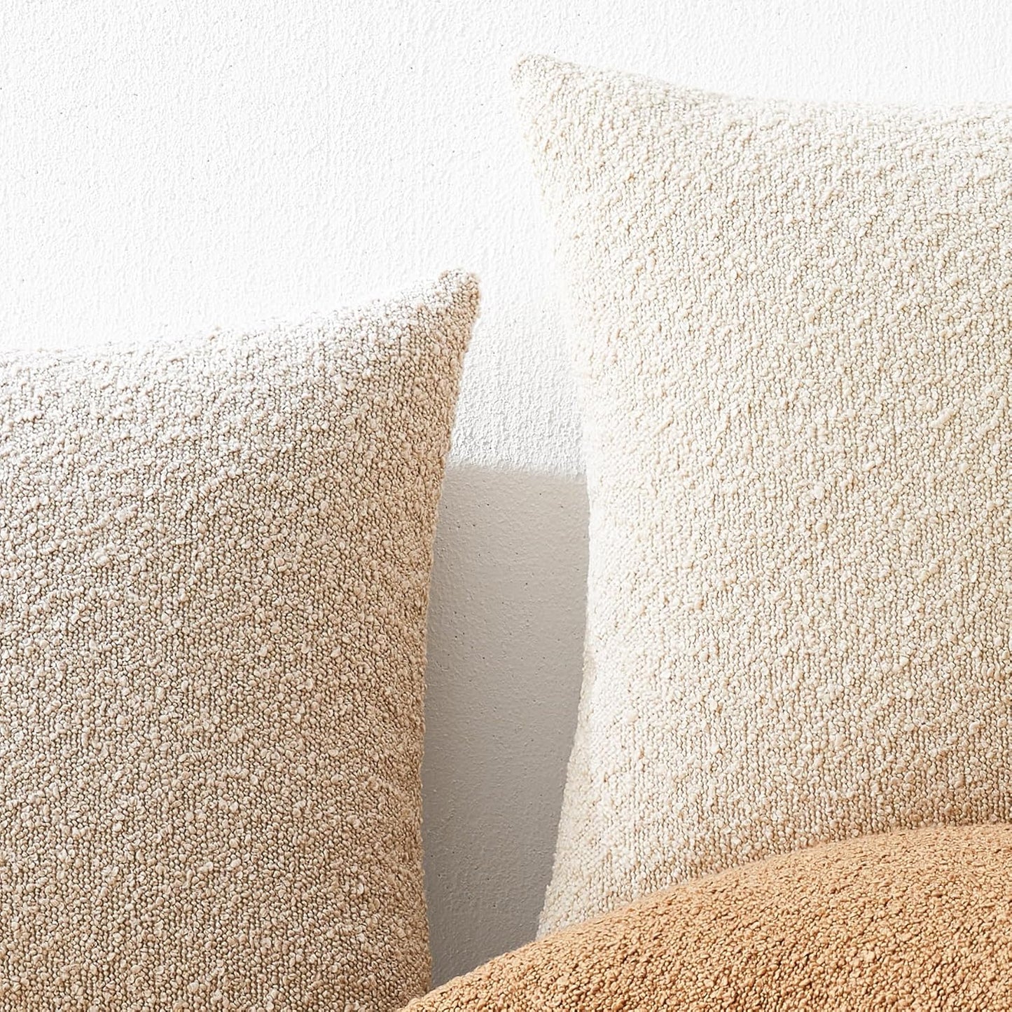 Neutral Textured Boho Pillow Covers / Beige / 18 x 18 / Set of 2