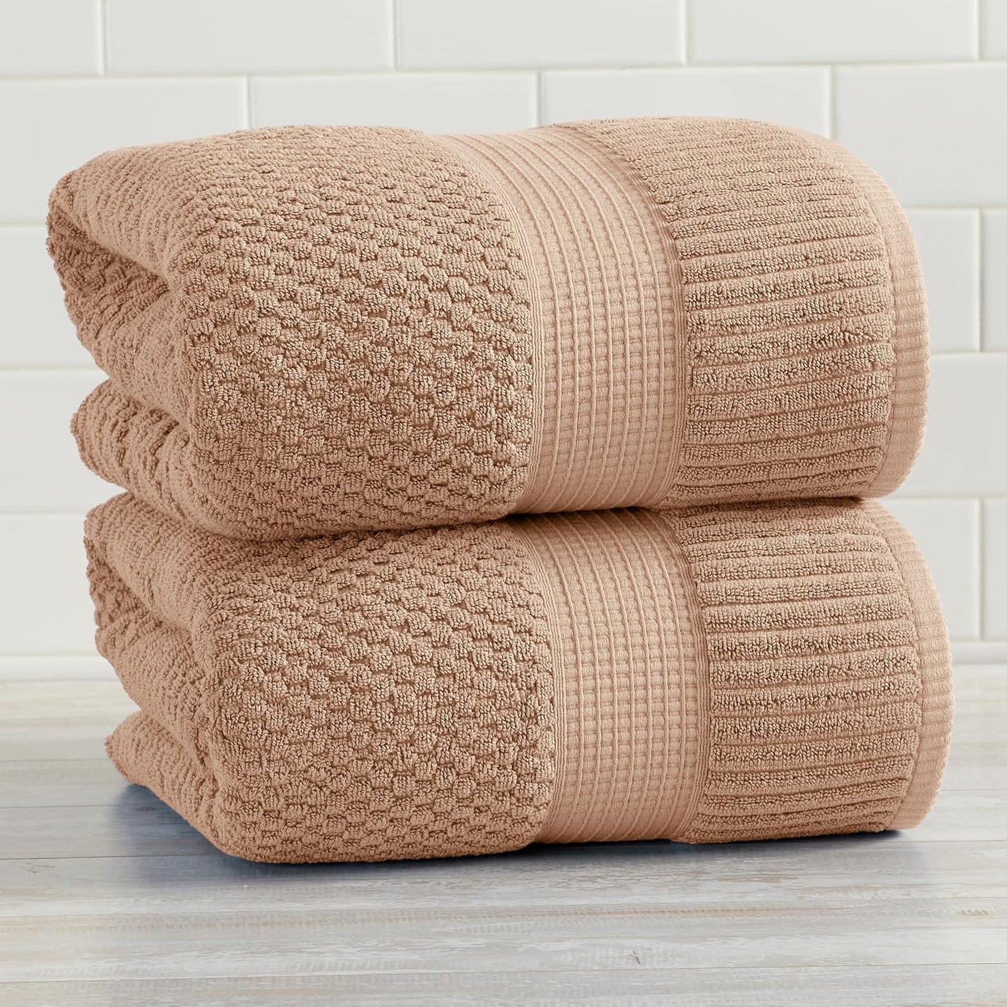 NY Loft 100% Cotton 2-Pack Oversized Bath Towel Set | Taupe | Quick-Dry | Two Oversized 35" x 70" Bath Towels / Bath