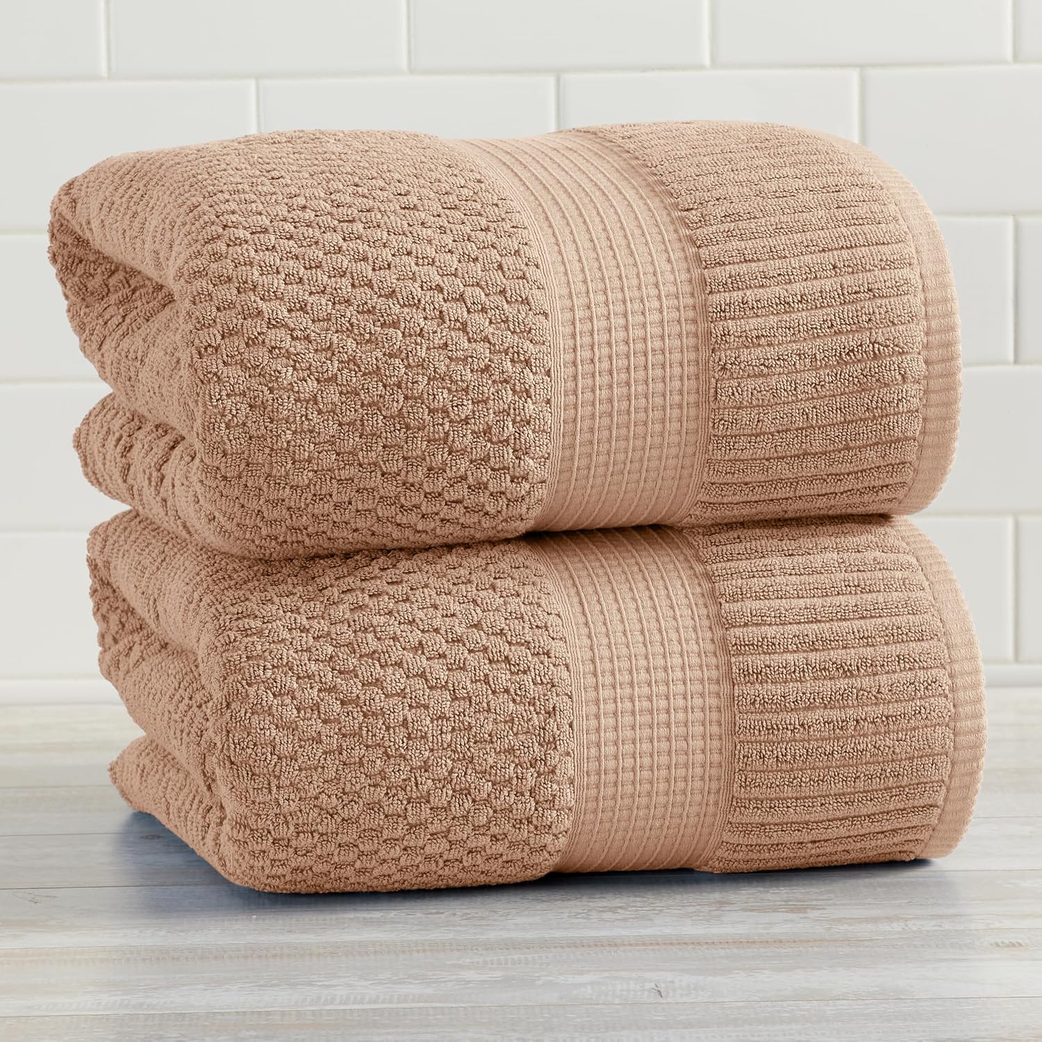 NY Loft 100% Cotton 2-Pack Oversized Bath Towel Set | Taupe | Quick-Dry | Two Oversized 35" x 70" Bath Towels / Bath
