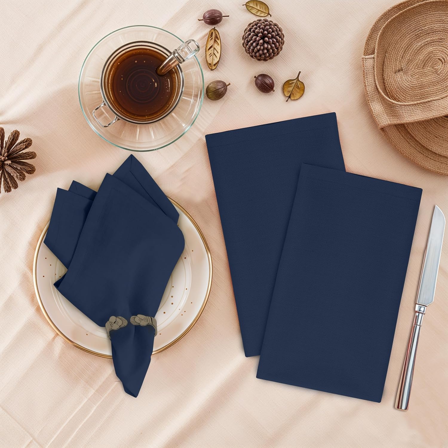 Ruvanti Cloth Napkins Set of 12, 100% Cotton 18”x18” - Pageant Blue | Washable, Soft, Durable & Absorbent Everyday