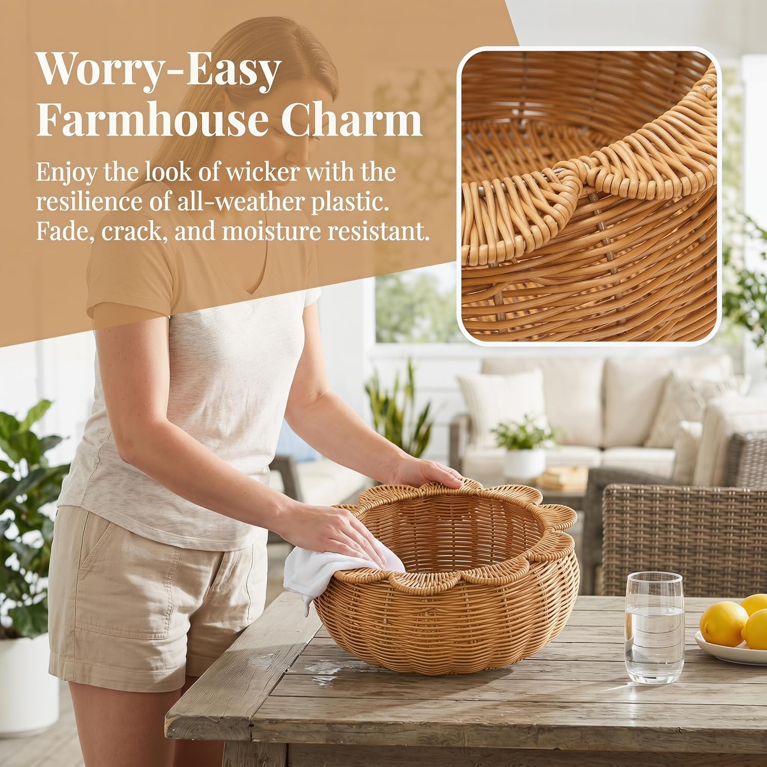 Scalloped Rattan Basket / 12 Inch