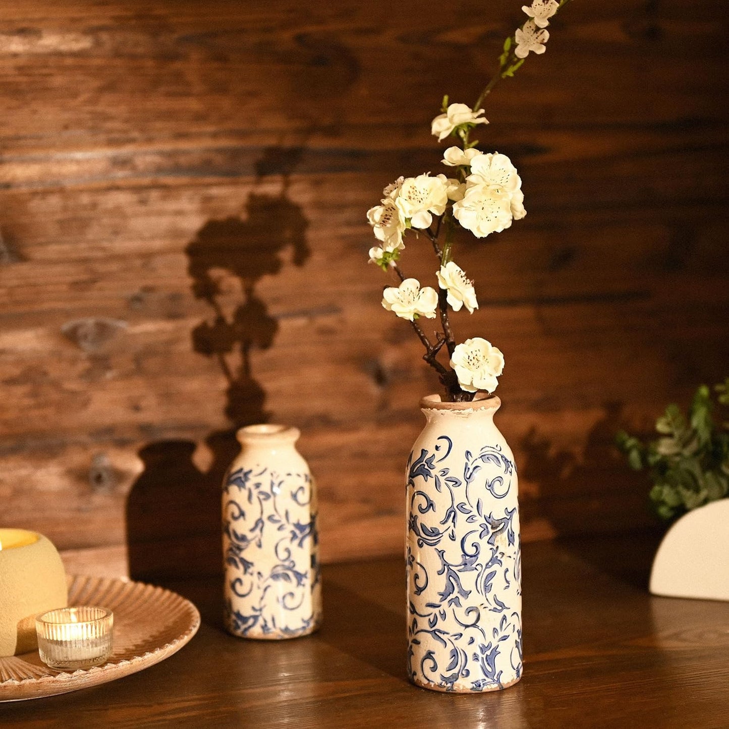 Ceramic Vases Home Decor / Blue and White / Set of 2