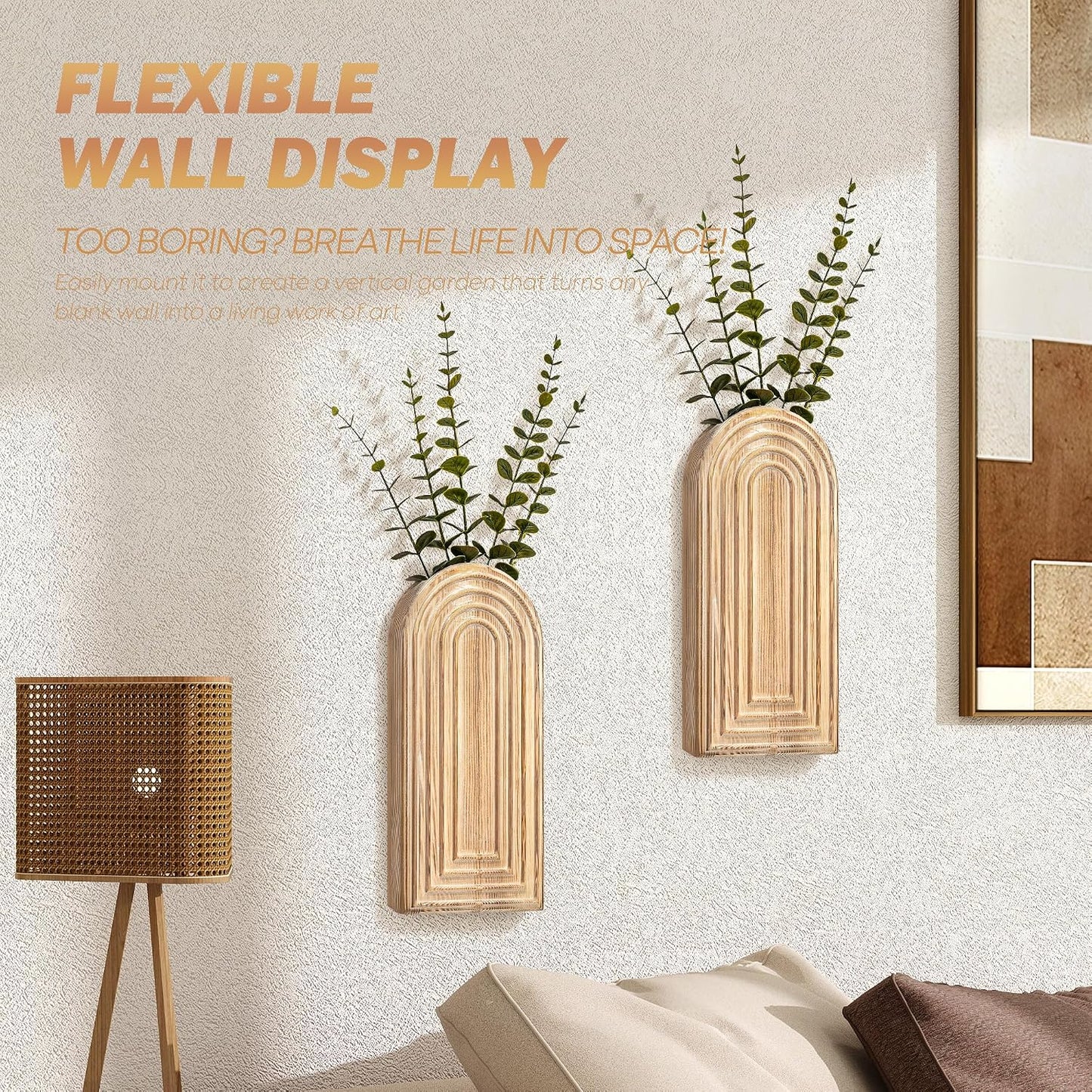 Pine Wood Wall Vases / Natural Wood / Set of 2