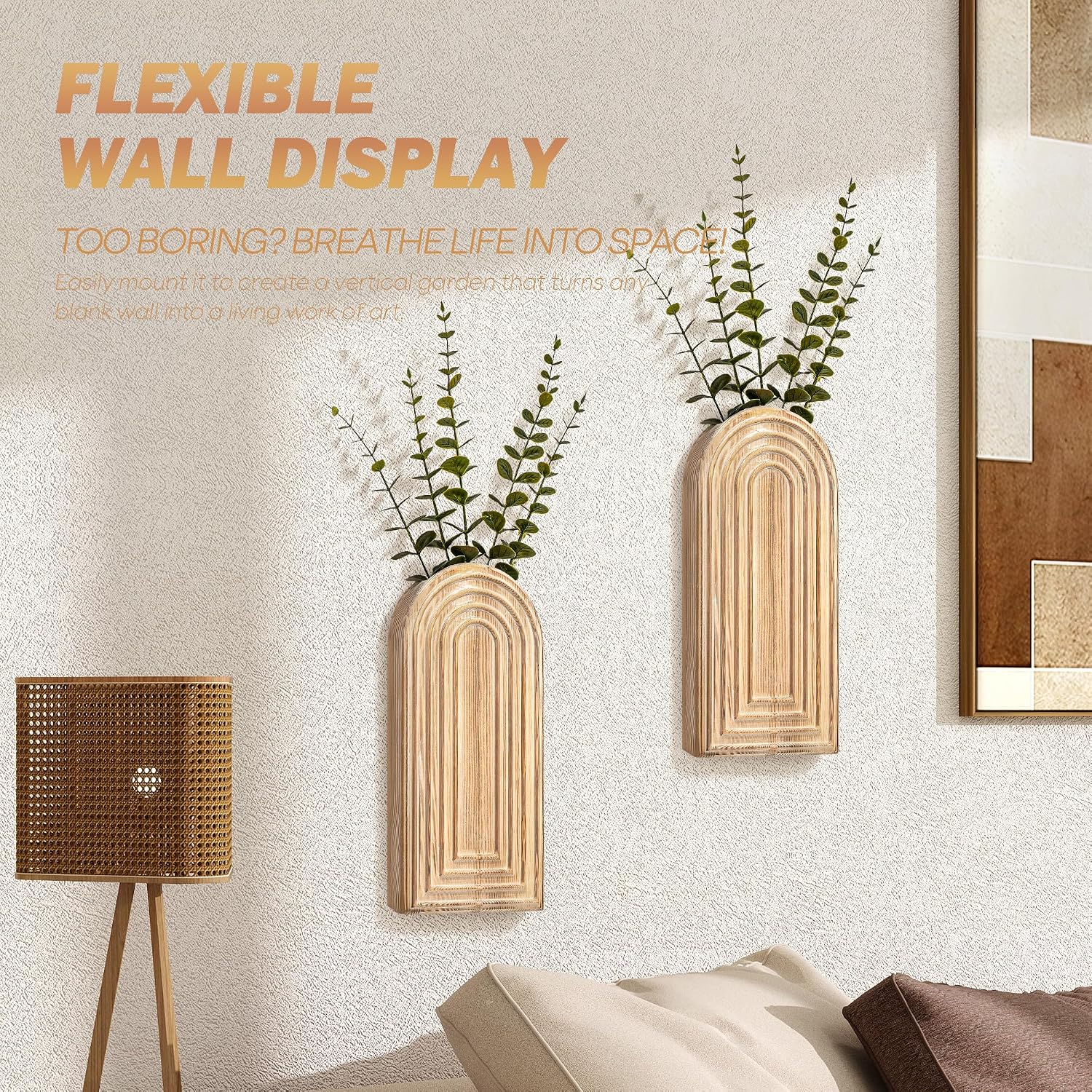 Pine Wood Wall Vases / Natural Wood / Set of 2