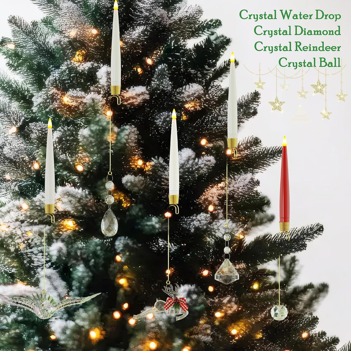 JOIONE Red Christmas Tree Candles, 12 Pcs Crystal Ball Tree Hanging Decor | Battery Operated, Remote Control, Crystal