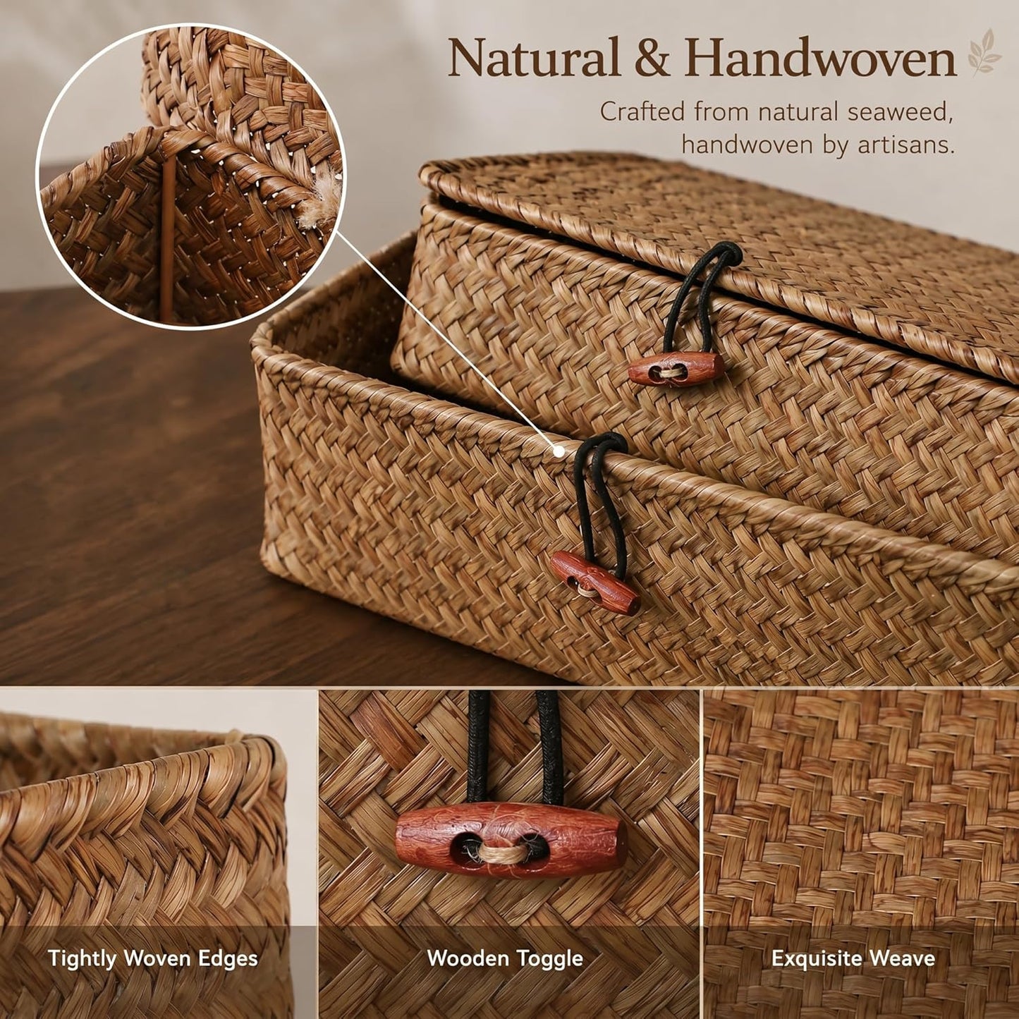 Seagrass Baskets / Wicker Basket Boxes / Coffee / Natural / Set of 2