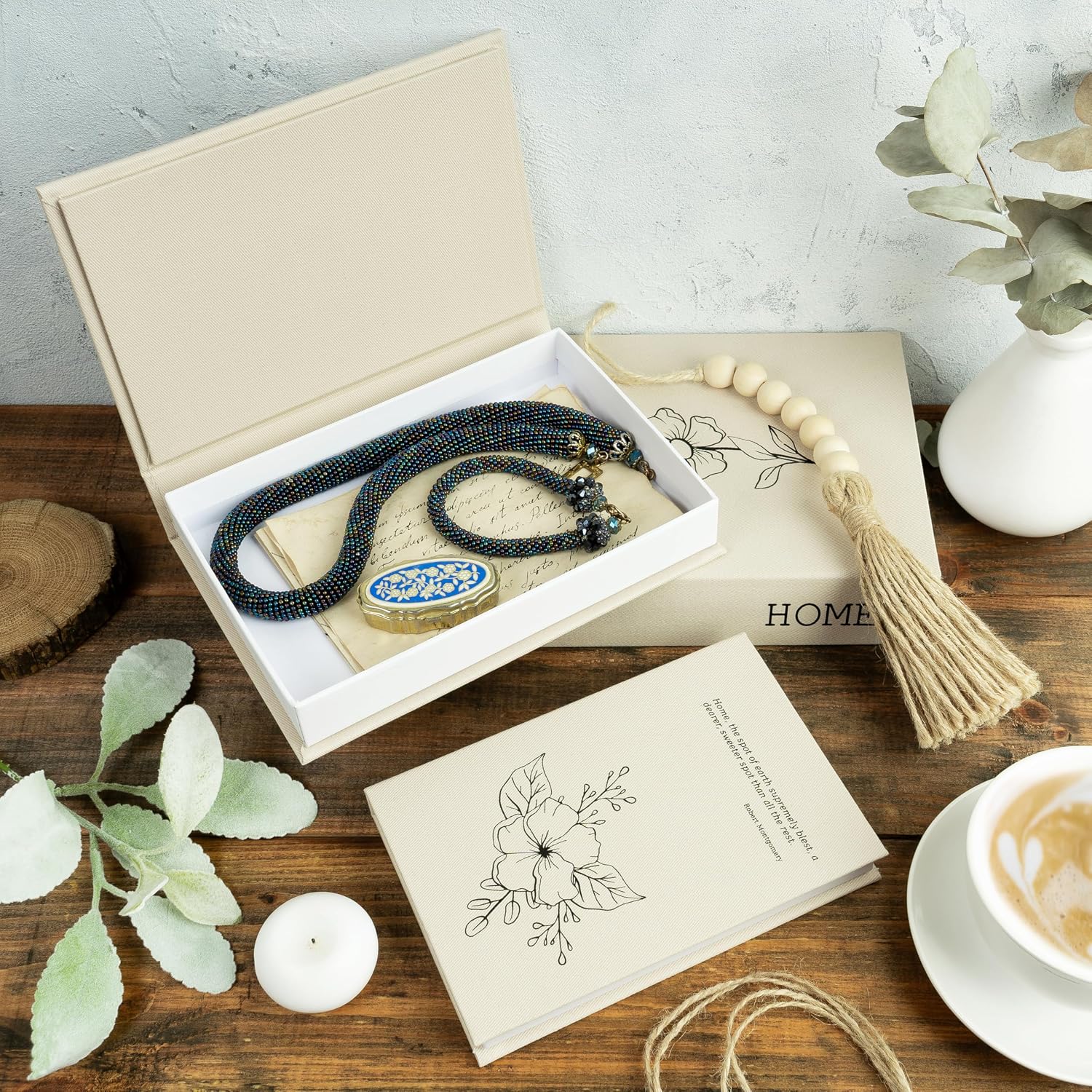Decorative Storage Book Shaped Boxes Set for Farmhouse Modern Rustic Home Decor / Light Coffee