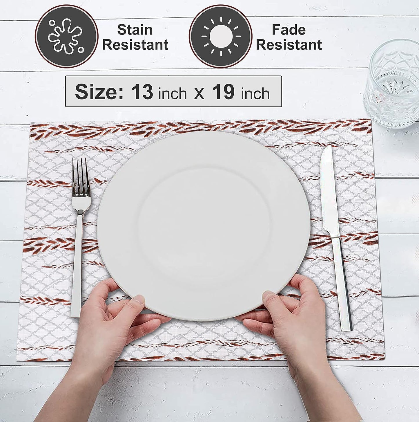 Ruvanti Placemats Set of 6, 100% Cotton Place Mats of 13"x19" – Wheatable | Heat, Stain resistant, Washable, Non-Slip