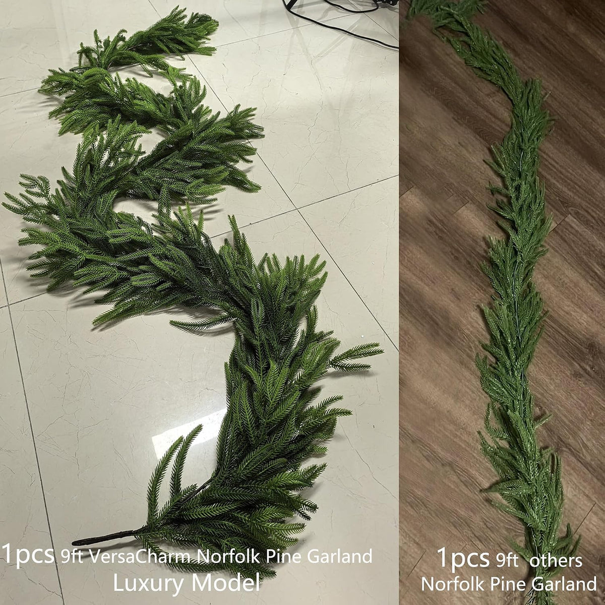 15FTx1 Extra Full Christmas Garland Real Touch Norfolk Pine Garland Christmas Decorations Realistic Greenery Garlands