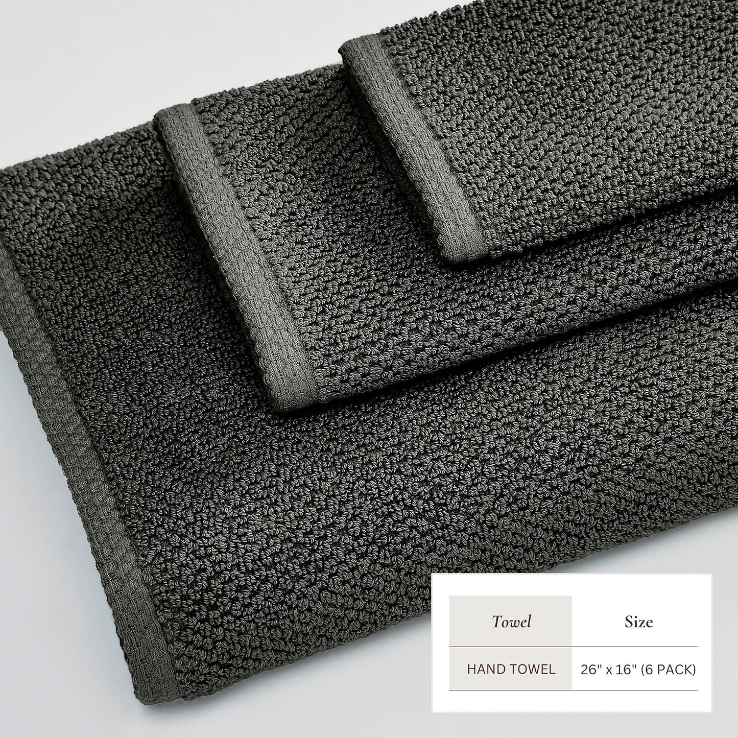 Great Bay Home 100% Cotton 6 Pack 26x16 Hand Towel Set - Absorbent, Quick-Drying, Durable Towels for Bathroom Decor