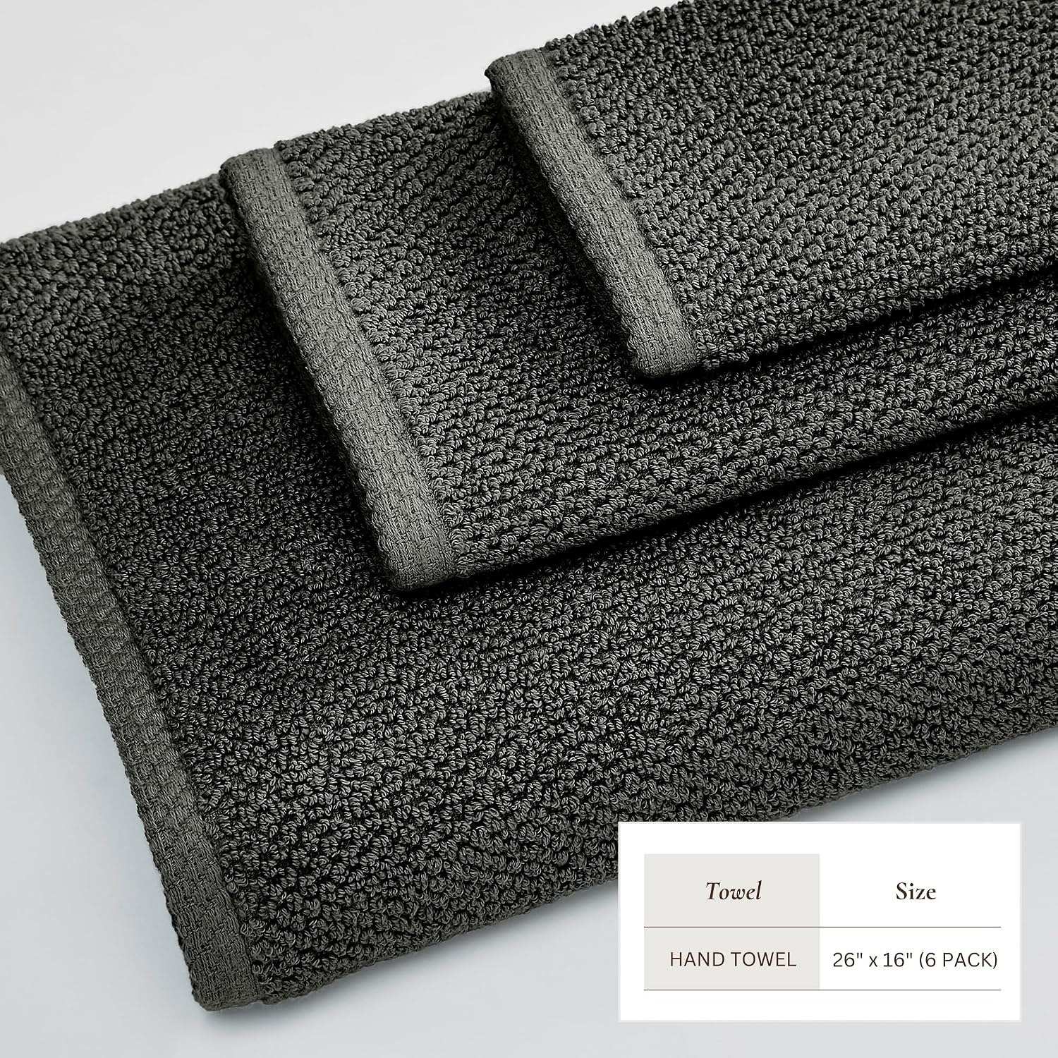 Great Bay Home 100% Cotton 6 Pack 26x16 Hand Towel Set - Absorbent, Quick-Drying, Durable Towels for Bathroom Decor