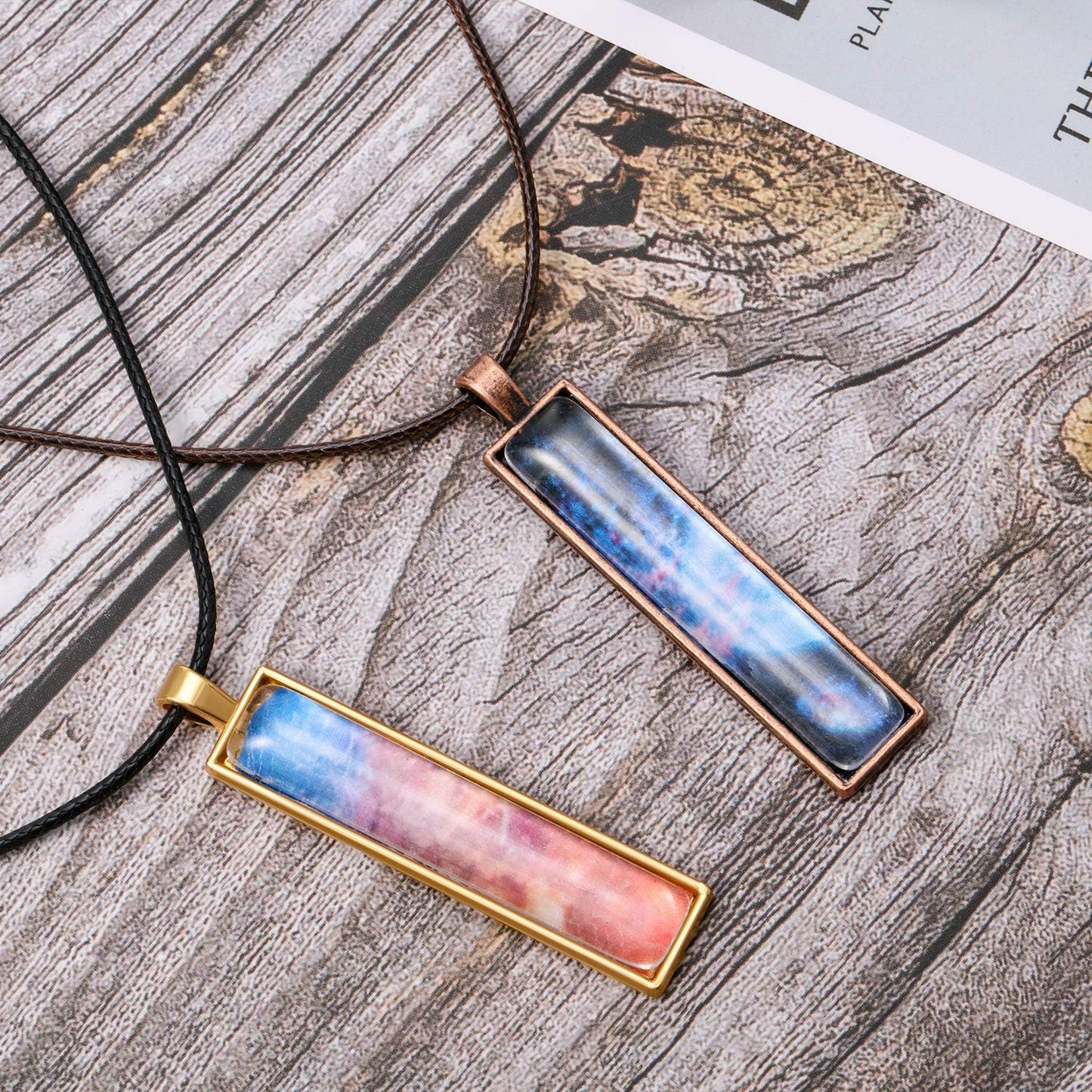 6 Colors Pendant Tray Rectangle Bezel Blanks Set Include 24 Rectangle Pendant / Clear / Set of 48