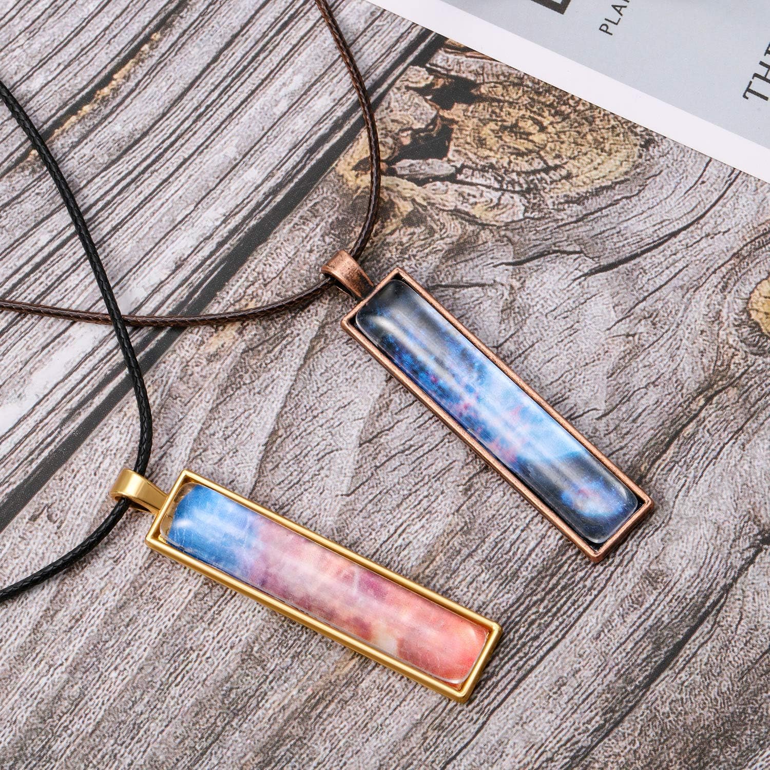 6 Colors Pendant Tray Rectangle Bezel Blanks Set Include 24 Rectangle Pendant / Clear / Set of 48