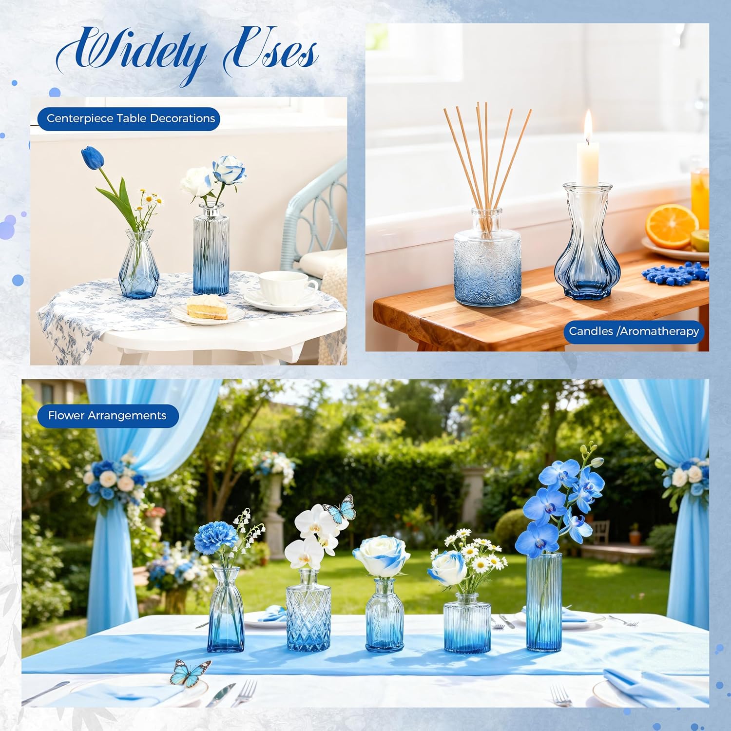Vases / Small Bud Vases for Flowers / Blue / Set of 12