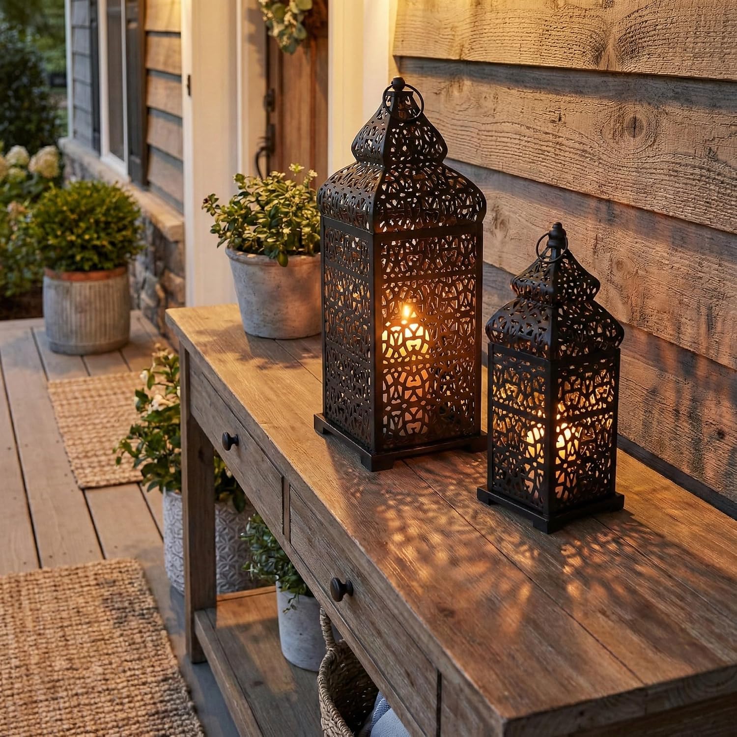 Vela Lanterns Decorative Indoor Moroccan Candle Holders, Black, Set of 2 | Halloween & Ramadan Decorations for Home