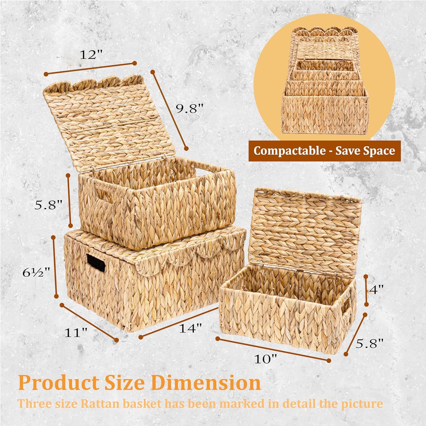 Scalloped Edge Wicker Basket / Set of 3