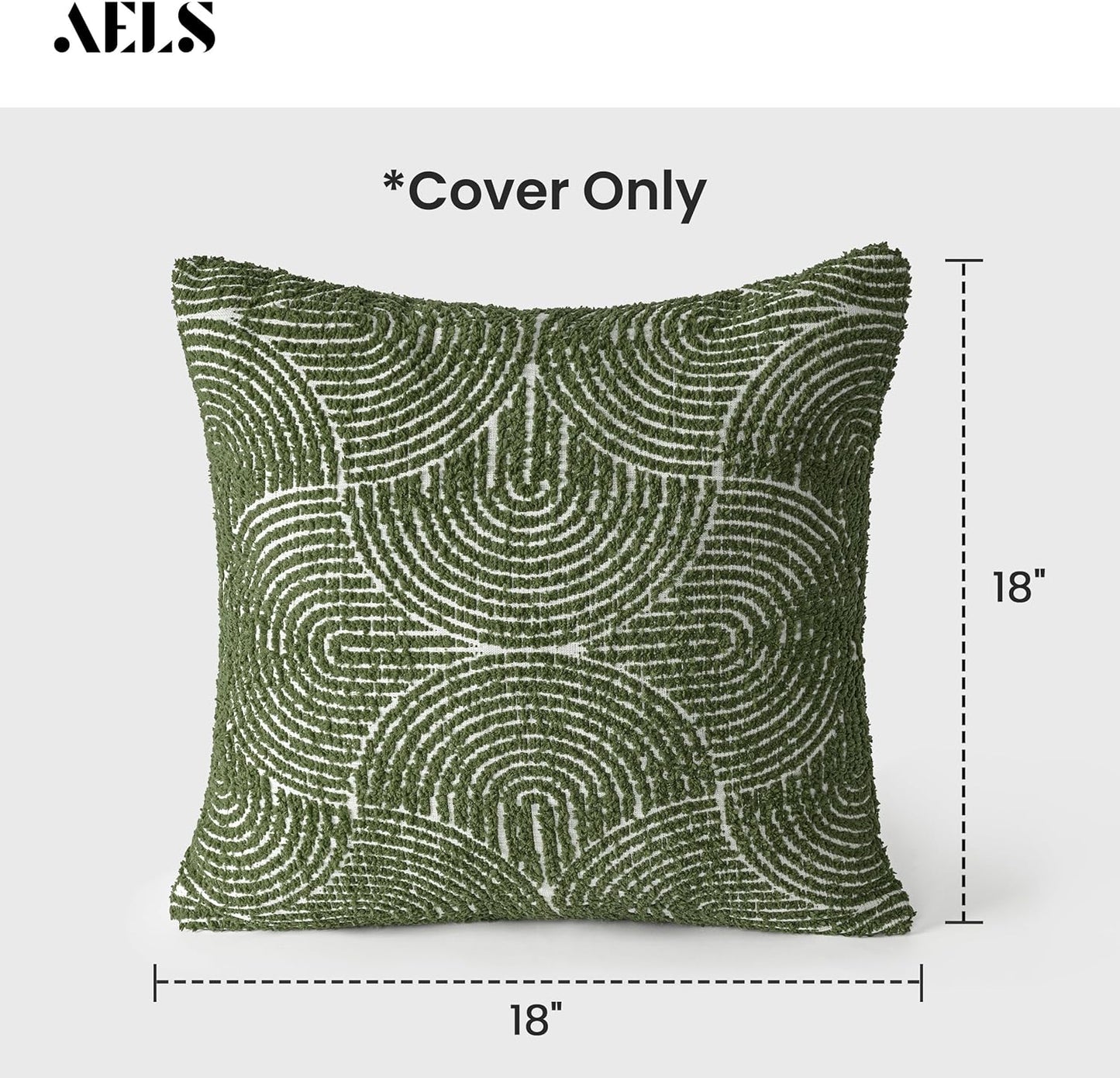 Boho Decorative Textured Throw Pillow Covers / Olive Green / 20 x 20 / Set of 2