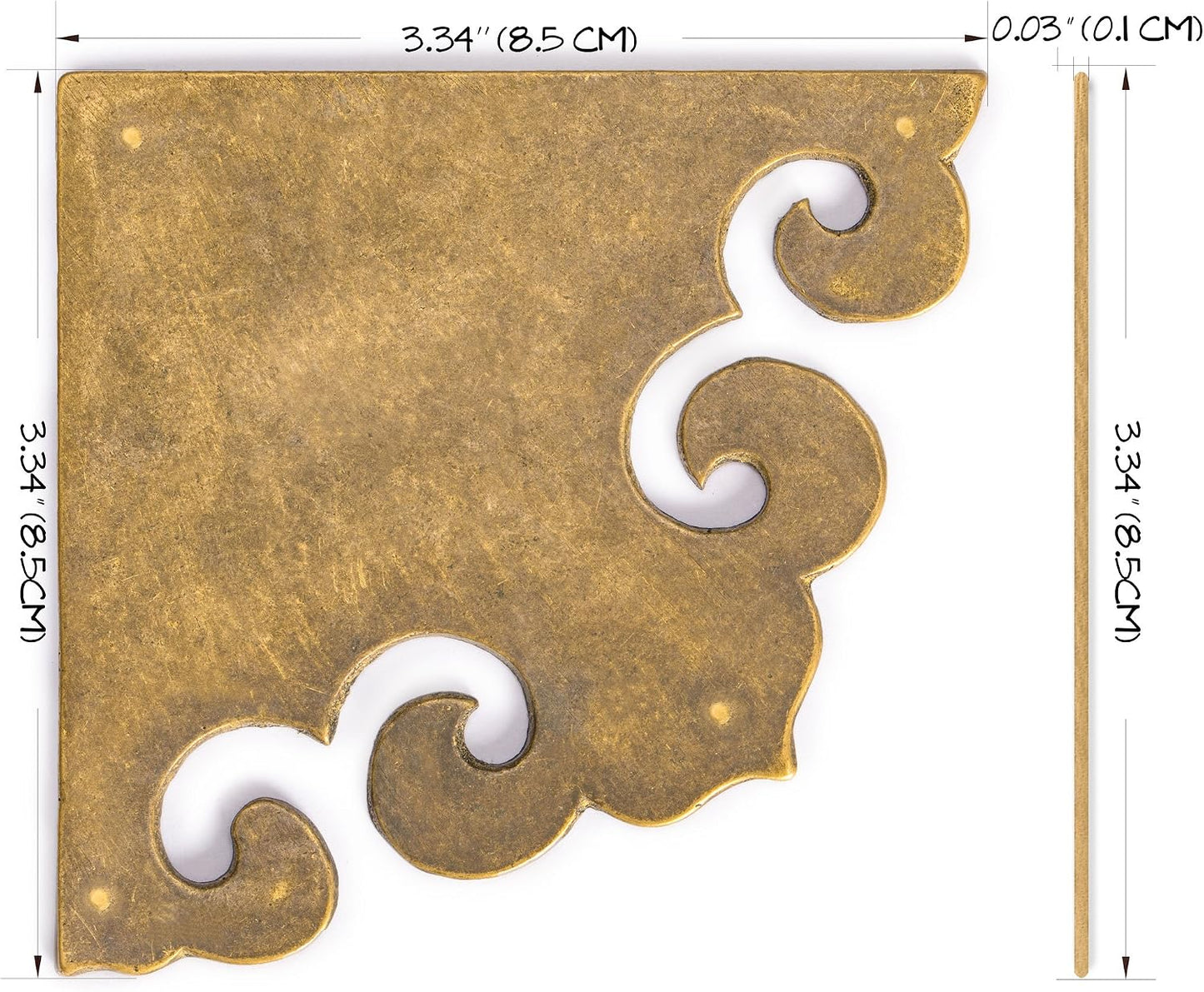 Brass Curled Box Corner Plate / Medium / Set of 2
