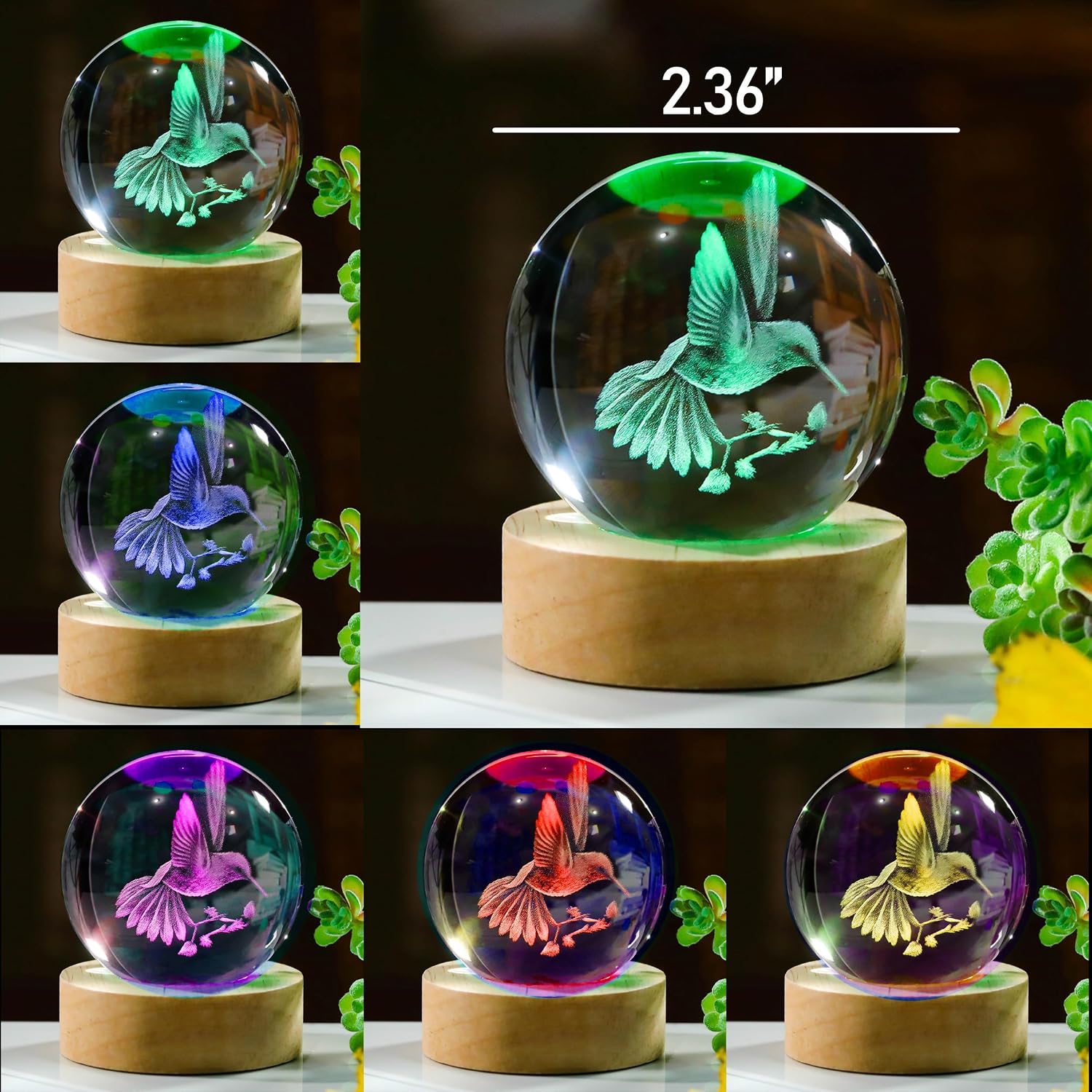 Figurine Glass Animal Decor / Hummingbird