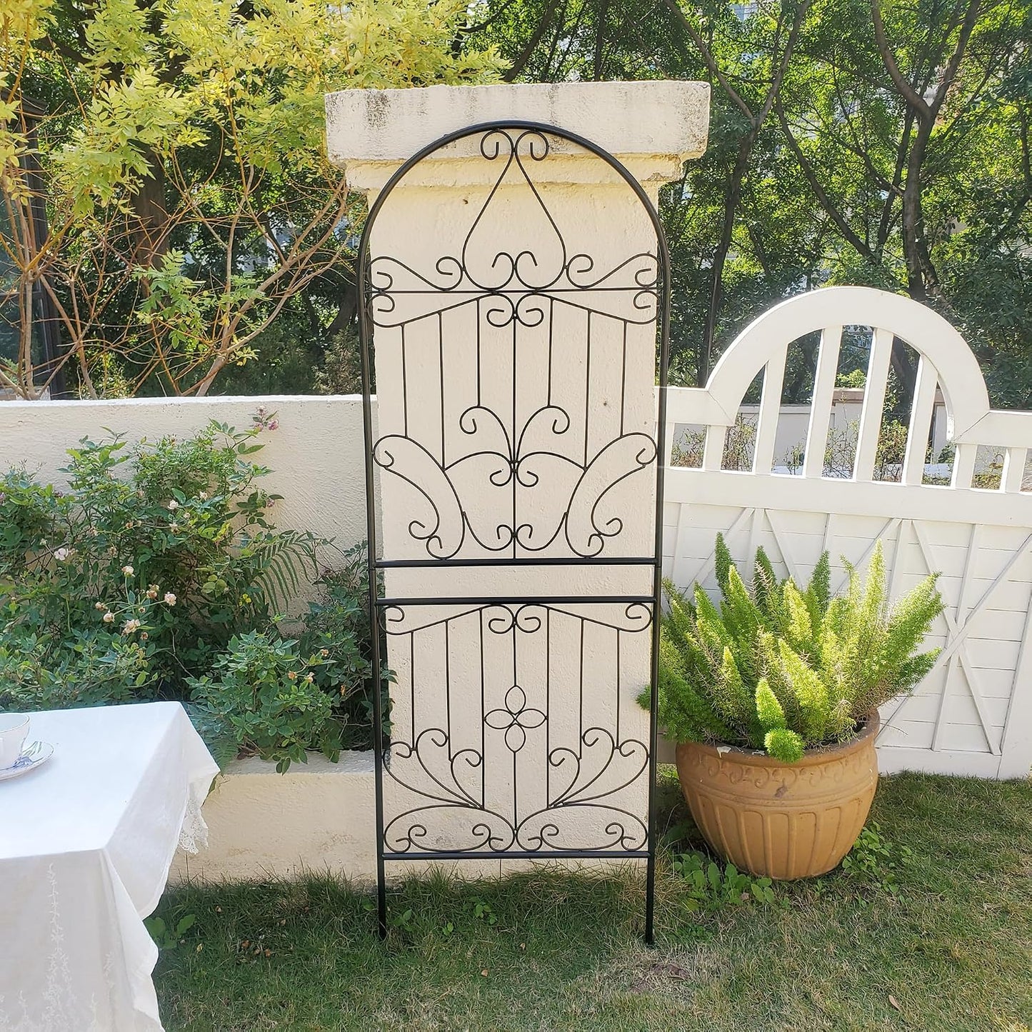 Trellis for Climbing Plants 70.8" H x 24.5" W Metal Iron Outdoor Wall Panel for Vines Flowers Elegant Garden Accent