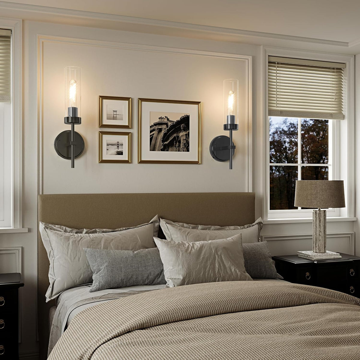 Black Battery Operated Wall Sconce, Wireless Wall Sconces with Remote Control, Rechargeable 3000K Dimmable Wall Light