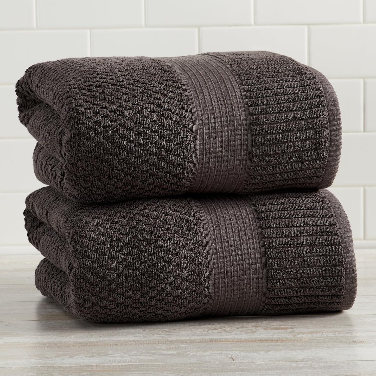 NY Loft 100% Cotton 2-Pack Oversized Bath Towel Set | Dark Grey | Quick-Dry | Two Oversized 35" x 70" Bath Towels /