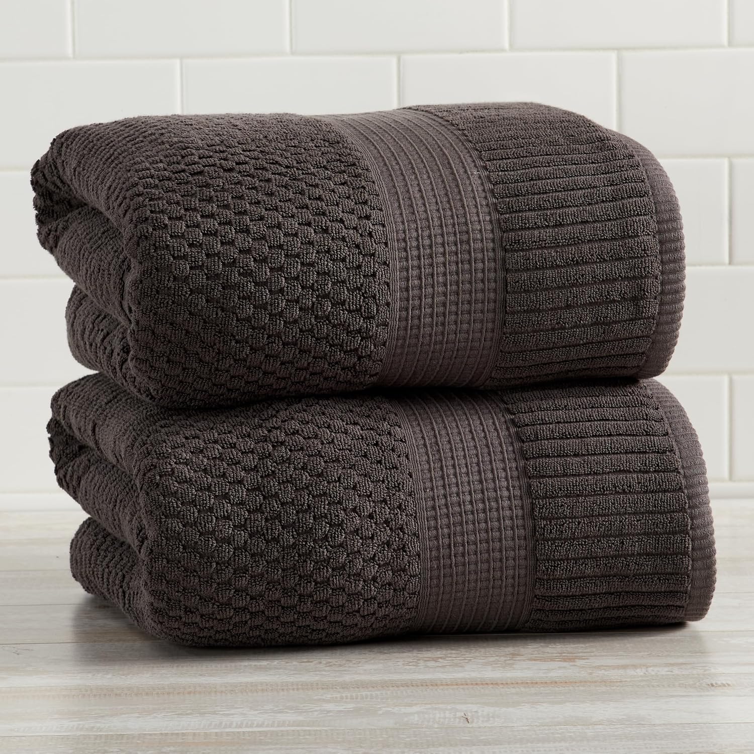 NY Loft 100% Cotton 2-Pack Oversized Bath Towel Set | Dark Grey | Quick-Dry | Two Oversized 35" x 70" Bath Towels /