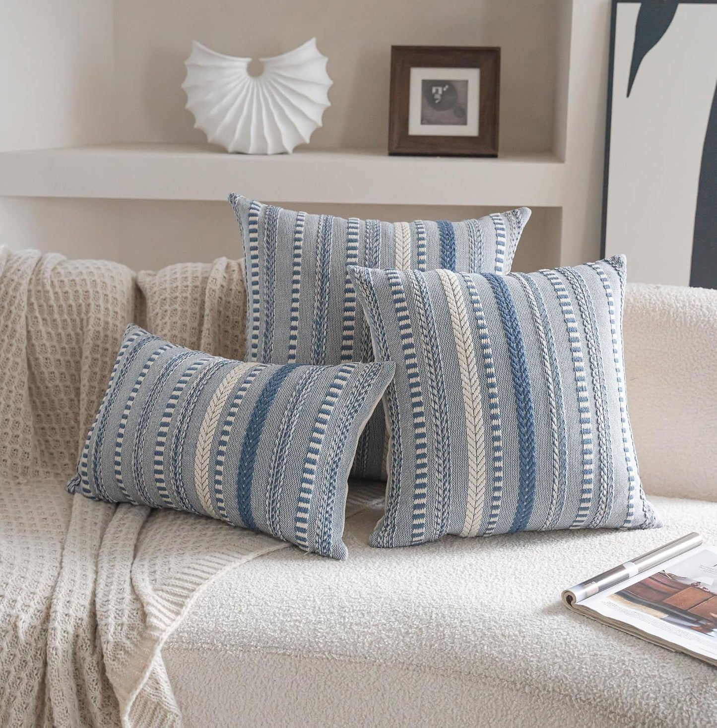 Boho Throw Pillow Covers / Blue / 20 x 12 / Set of 2