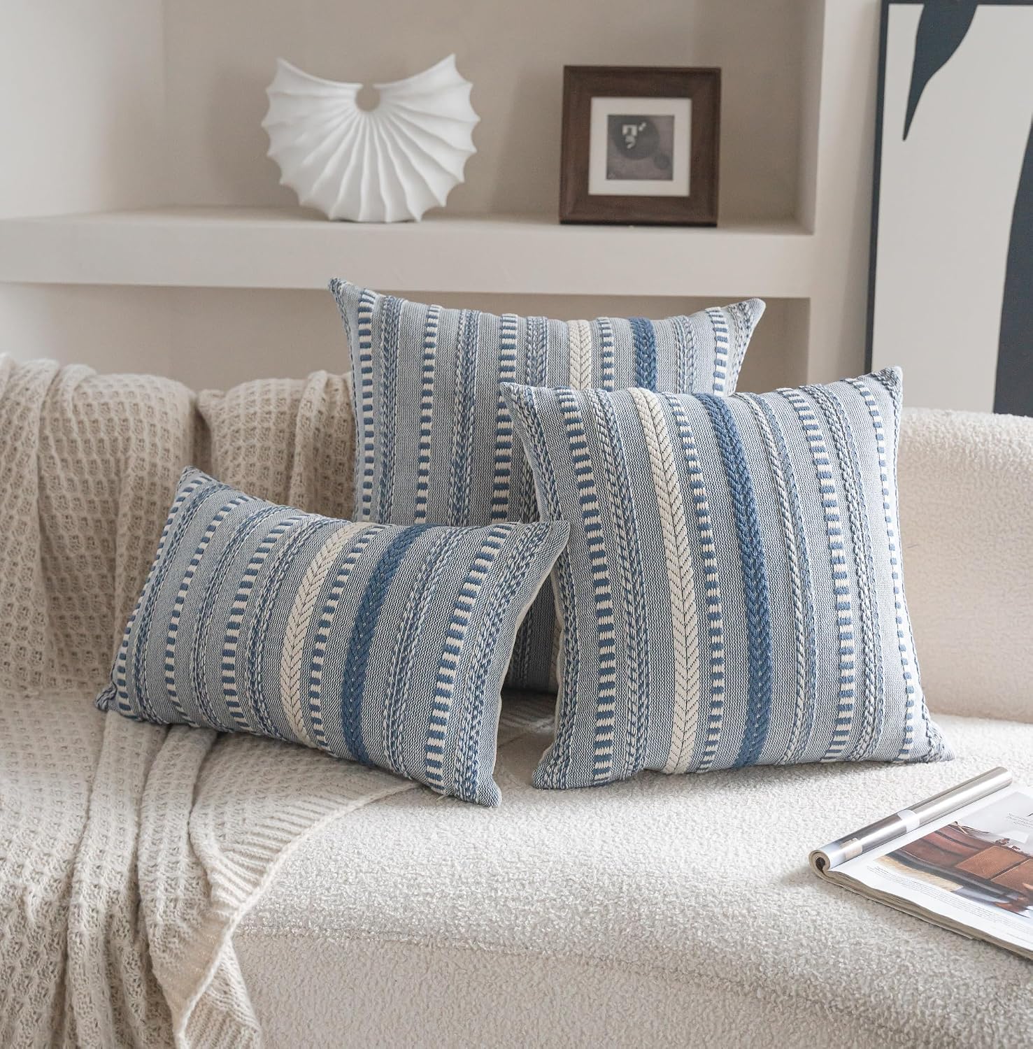 Boho Throw Pillow Covers / Blue / 20 x 12 / Set of 2