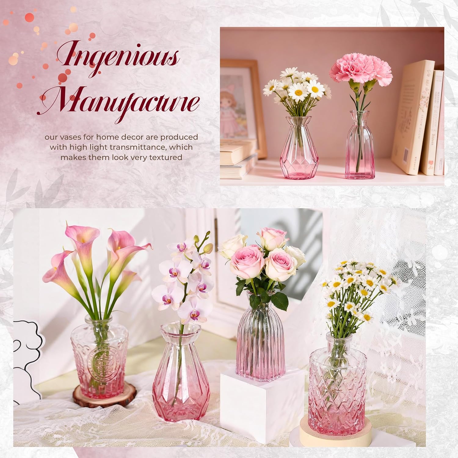 Vases / Small Bud Vases for Flowers / Pink / Set of 12