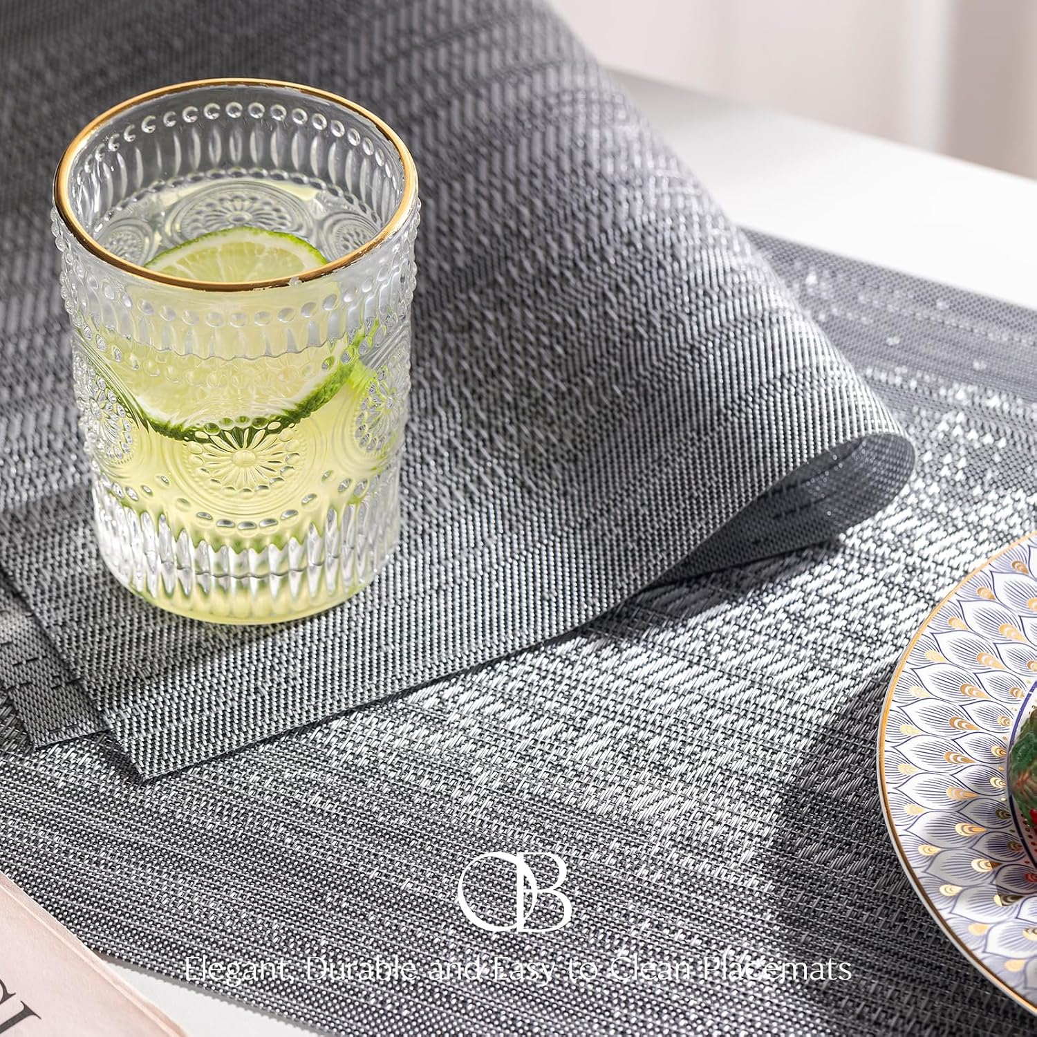 Placemats Set of 12 - Easy Clean Woven Vinyl Placemat for Dining Table, Indoor/Outdoor Place Mats, Washable PVC Table